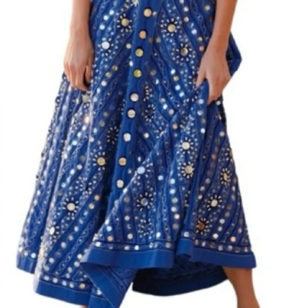 Soft Surroundings Preciosa Maxi Skirt Embroidered Beaded Boho Floral Blue PM - Picture 2 of 16